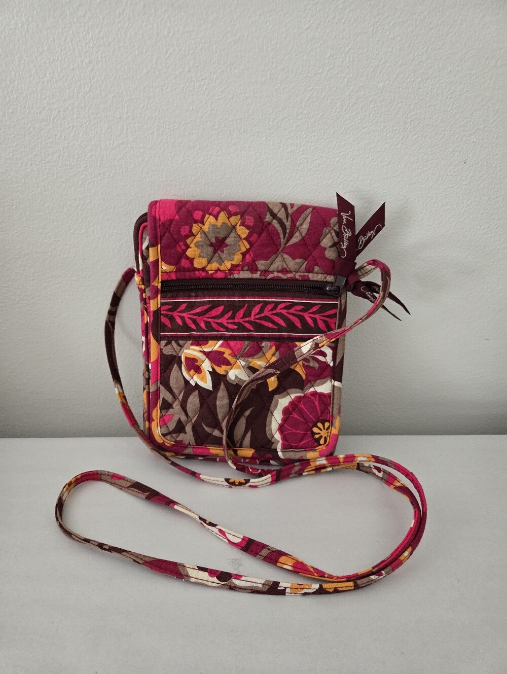 Vera Bradley Carnaby Mini Hipster Retired Pink Brown Quilted Crossbody Bag